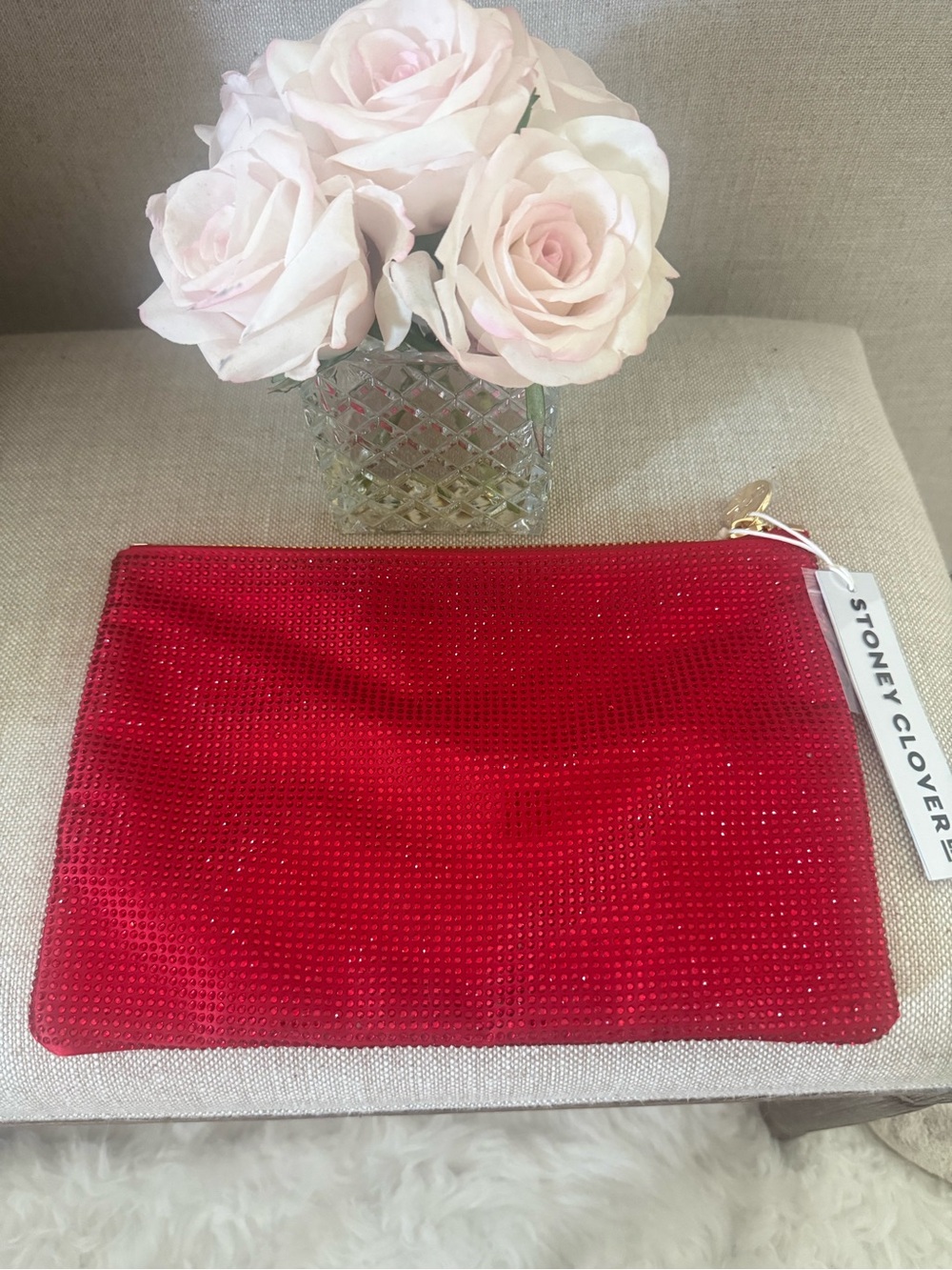 Stoney Clover Lane AB Crystal Flat Pouch in Ruby